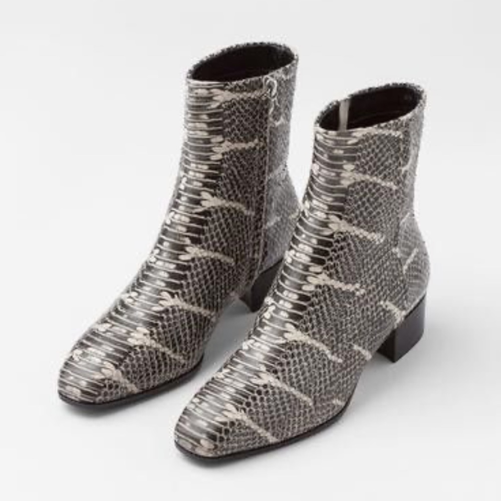 Aeyde Naomi Snakeskin Ankle Boot Zipper Black and White Size 41 Size 10